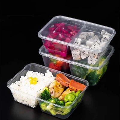 Boîte alimentaire rectangulaire à emporter de qualité alimentaire 2 compartiments